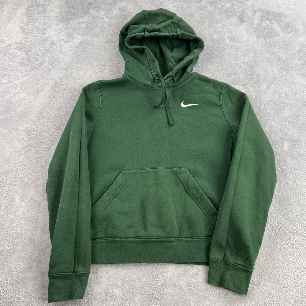 Nike Club Fleece Embroidered Swoosh Hoodie S Green Men Pullover Athleisure Logo